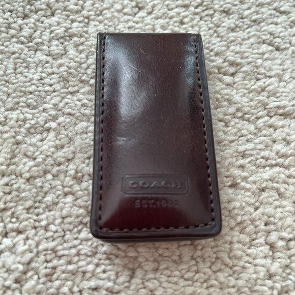 Coach Brown Leather Magnetic Money Clip Classic - Picture 1 of 7